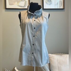Lafayette 148 New York Sleeveless Buttons Gray Size 2 Blouse Top
